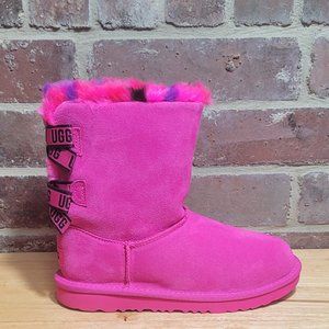 New Ugg Bailey Bow Plaid Punk Boots Pink Purple Tie Dye Big Kids / Youth Size 5